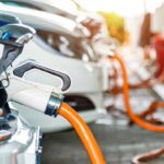 Electric cars charging in station