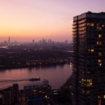 Elevated view over city of London skyline
